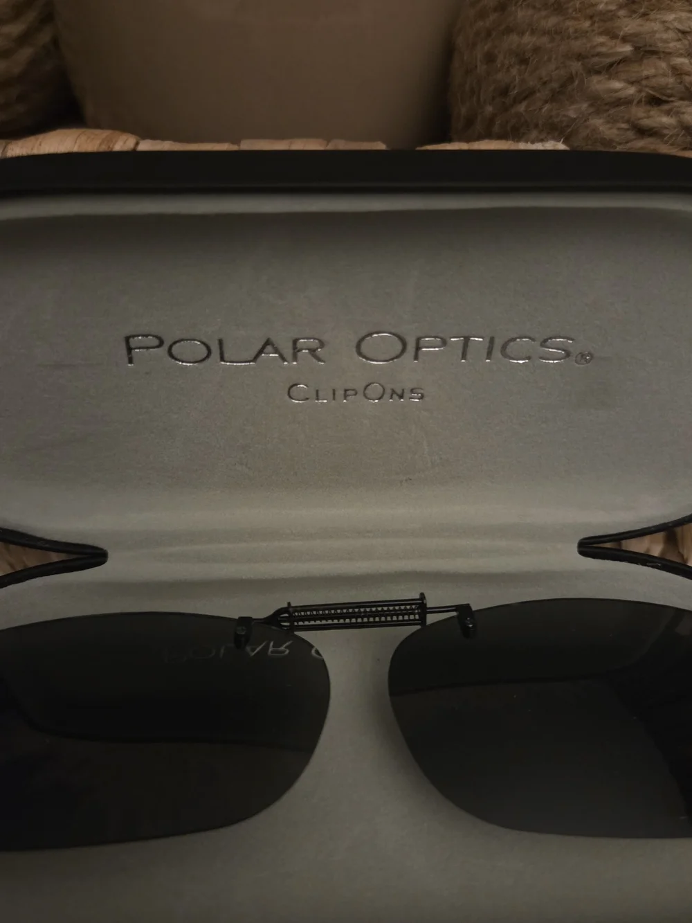 Vintage Polar Optics Clip-On Sunglasses Polarized Black Frameless Shades w/ Case
